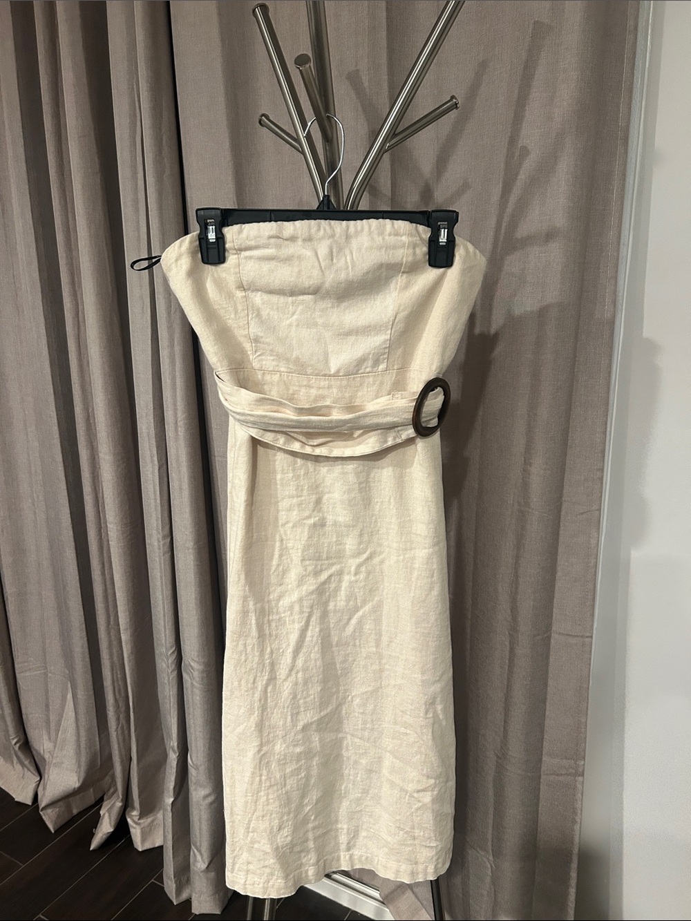 Forever 21 Strapless Belted Midi Dress in Cream with Ring Detail belt.